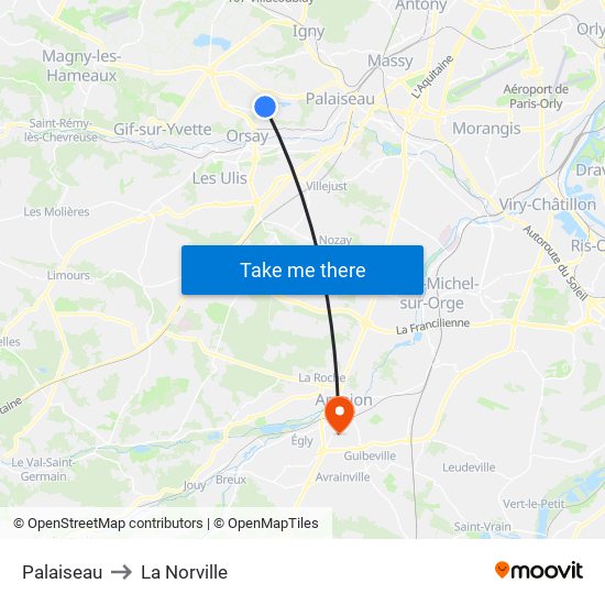 Palaiseau to La Norville map
