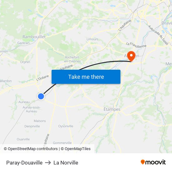 Paray-Douaville to La Norville map