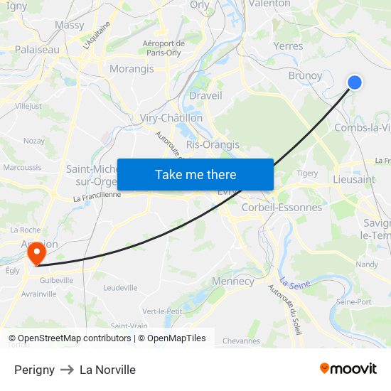Perigny to La Norville map