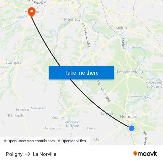 Poligny to La Norville map