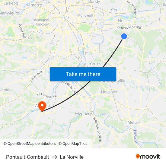 Pontault-Combault to La Norville map
