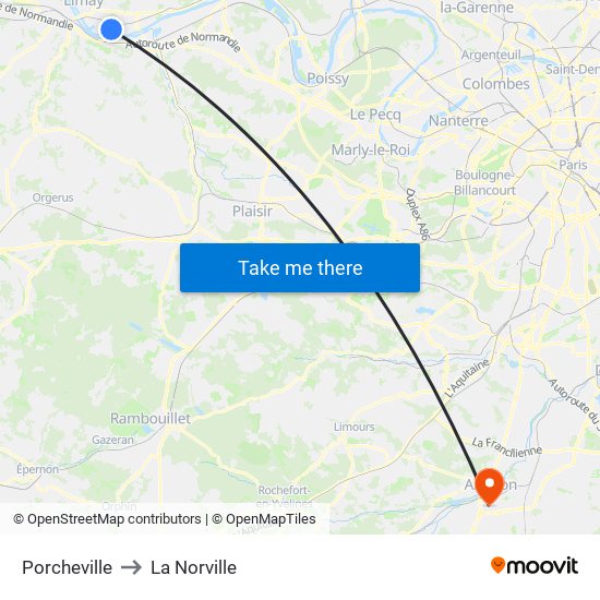 Porcheville to La Norville map