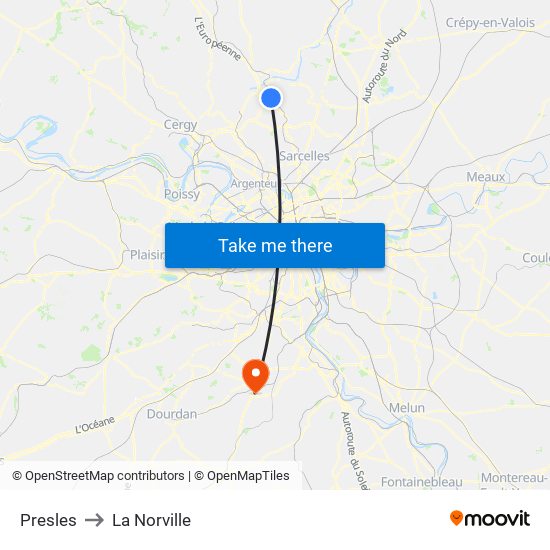Presles to La Norville map