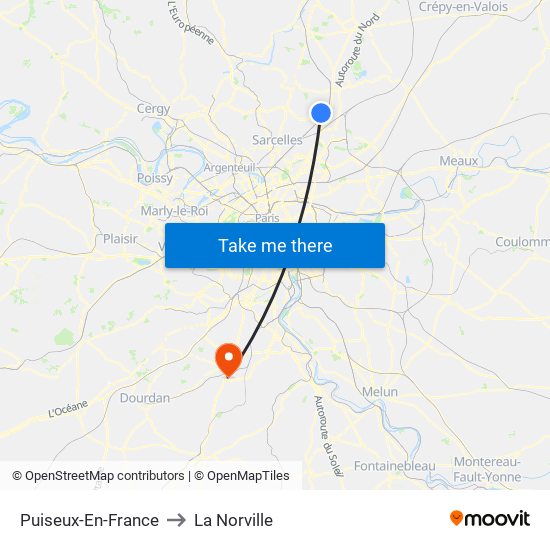 Puiseux-En-France to La Norville map