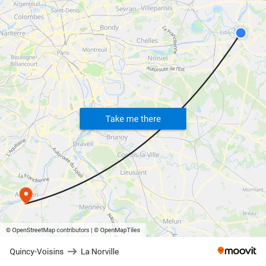Quincy-Voisins to La Norville map