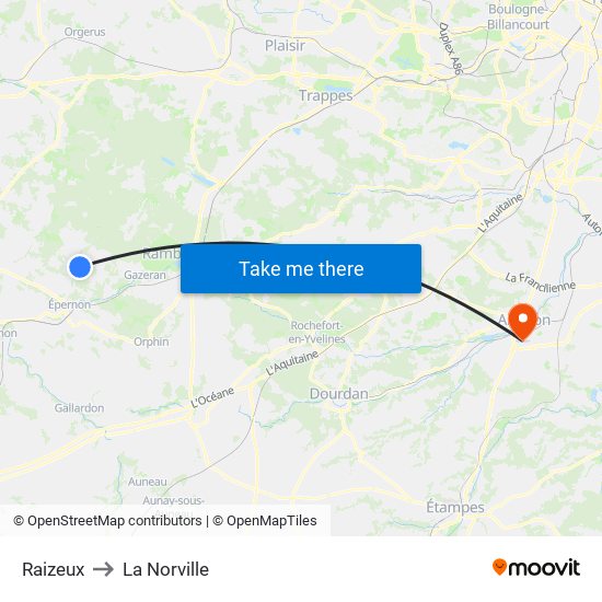 Raizeux to La Norville map