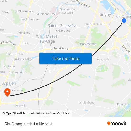 Ris-Orangis to La Norville map