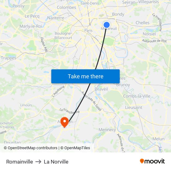 Romainville to La Norville map