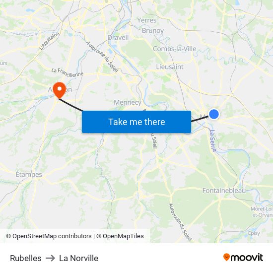 Rubelles to La Norville map