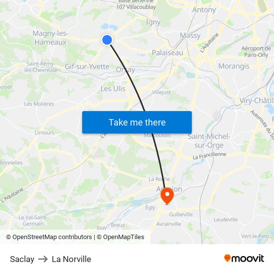 Saclay to La Norville map