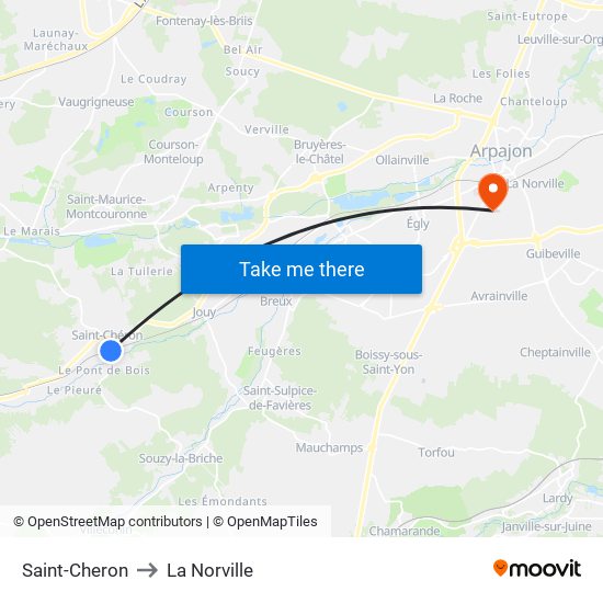 Saint-Cheron to La Norville map