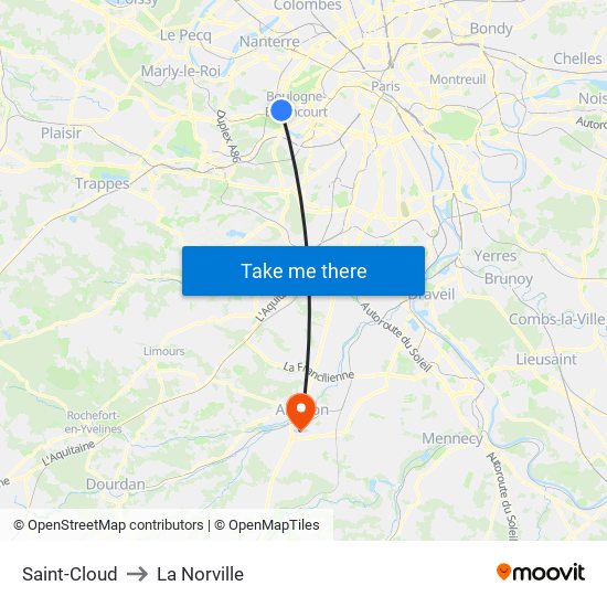 Saint-Cloud to La Norville map