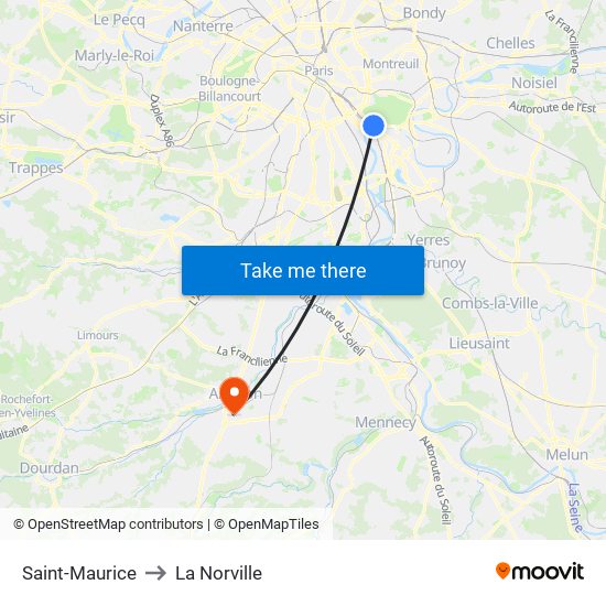 Saint-Maurice to La Norville map