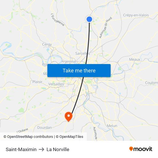 Saint-Maximin to La Norville map