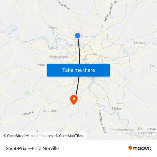 Saint-Prix to La Norville map