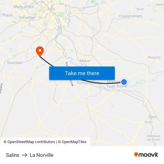 Salins to La Norville map