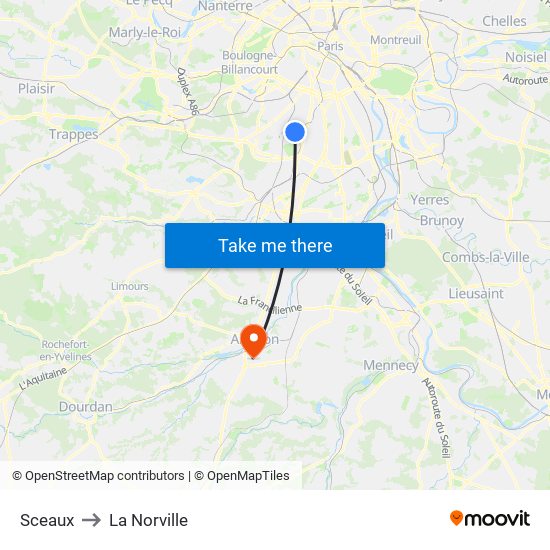 Sceaux to La Norville map