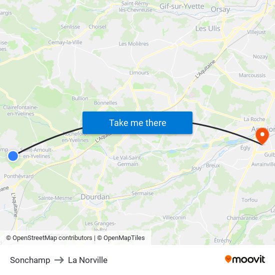 Sonchamp to La Norville map