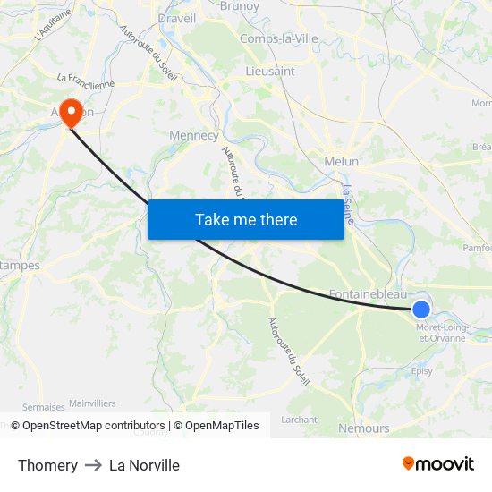 Thomery to La Norville map