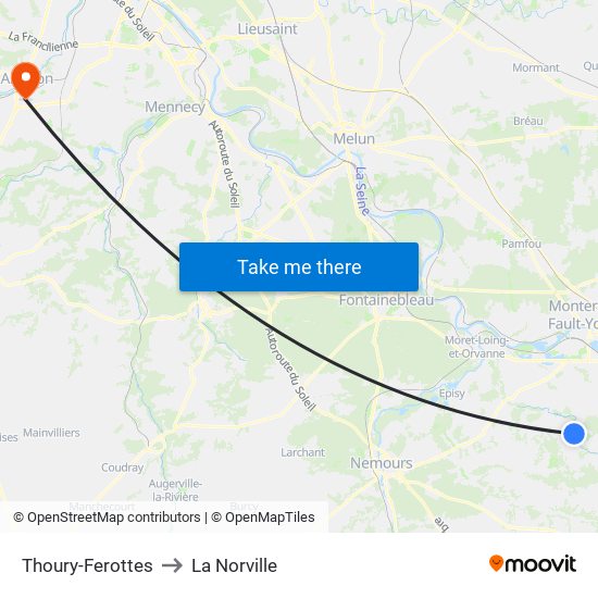 Thoury-Ferottes to La Norville map