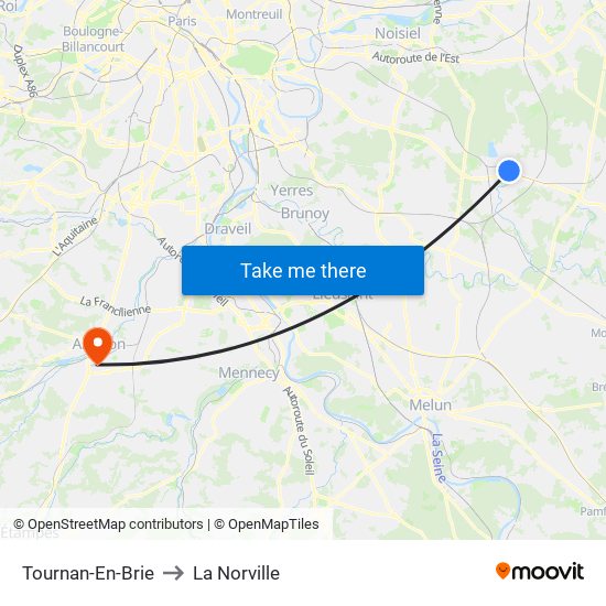 Tournan-En-Brie to La Norville map