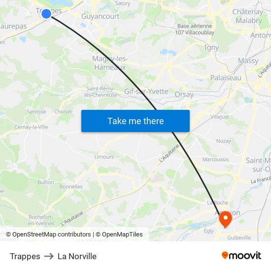 Trappes to La Norville map