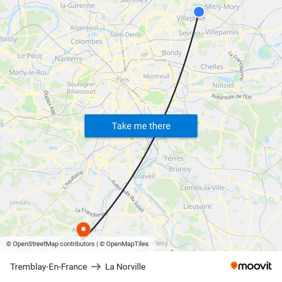 Tremblay-En-France to La Norville map