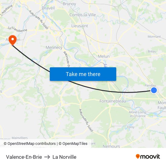Valence-En-Brie to La Norville map