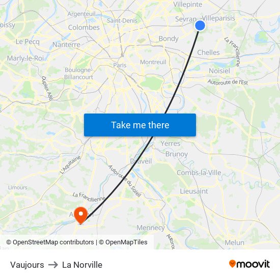 Vaujours to La Norville map