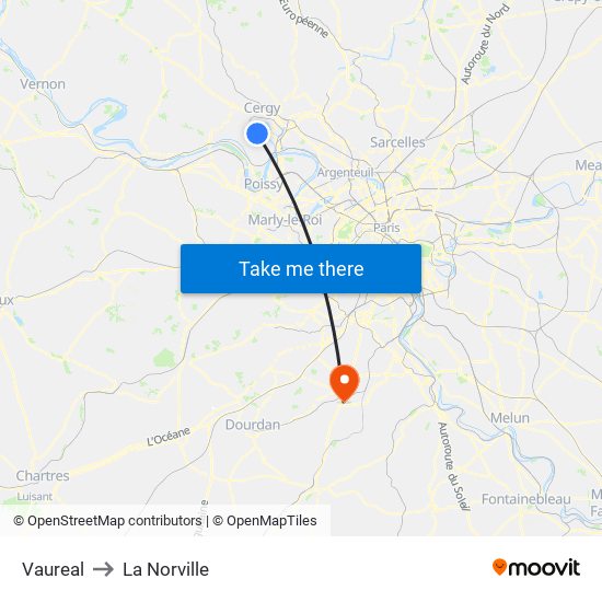 Vaureal to La Norville map