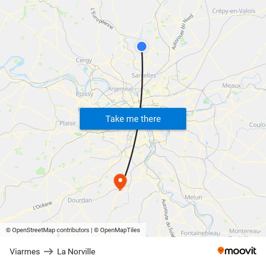 Viarmes to La Norville map