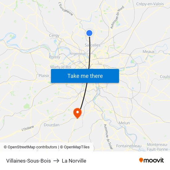 Villaines-Sous-Bois to La Norville map