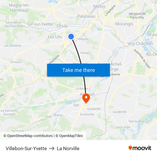 Villebon-Sur-Yvette to La Norville map