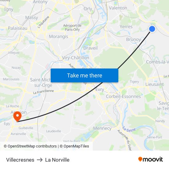 Villecresnes to La Norville map