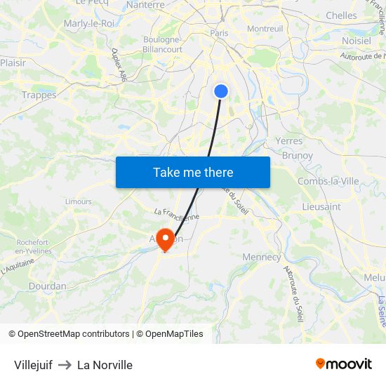 Villejuif to La Norville map