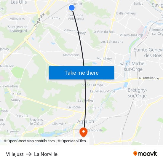 Villejust to La Norville map