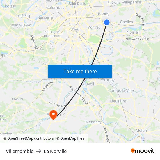 Villemomble to La Norville map
