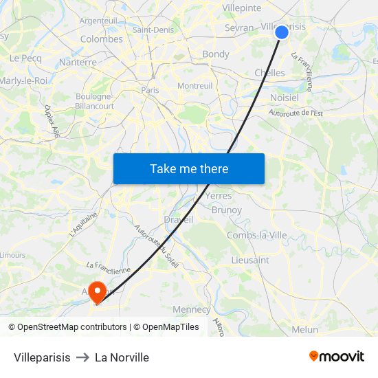 Villeparisis to La Norville map