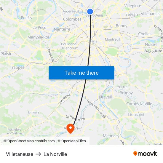 Villetaneuse to La Norville map