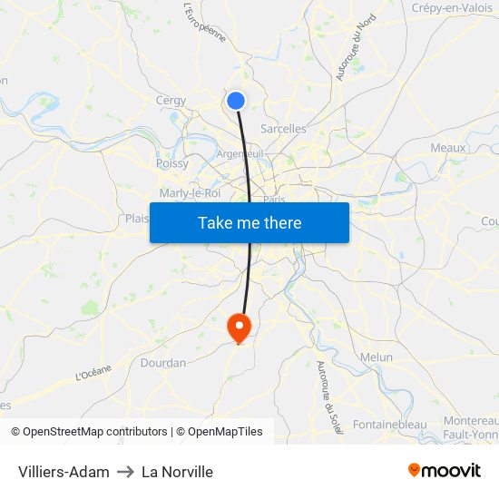 Villiers-Adam to La Norville map