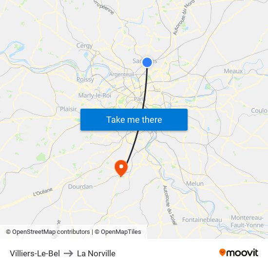 Villiers-Le-Bel to La Norville map