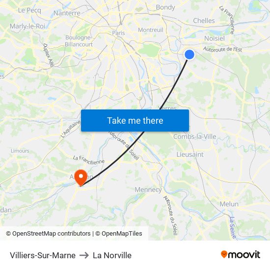 Villiers-Sur-Marne to La Norville map