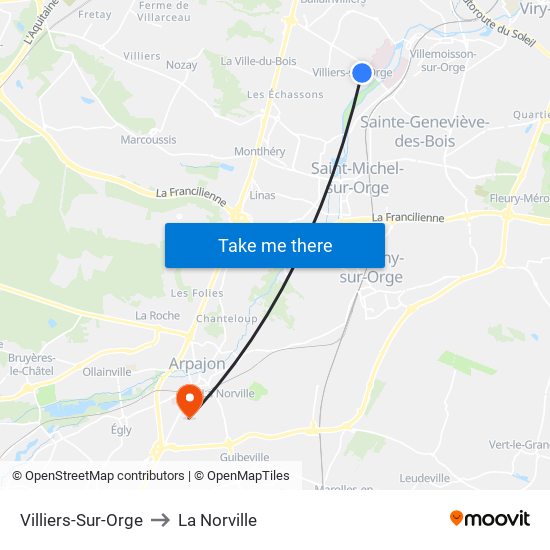 Villiers-Sur-Orge to La Norville map