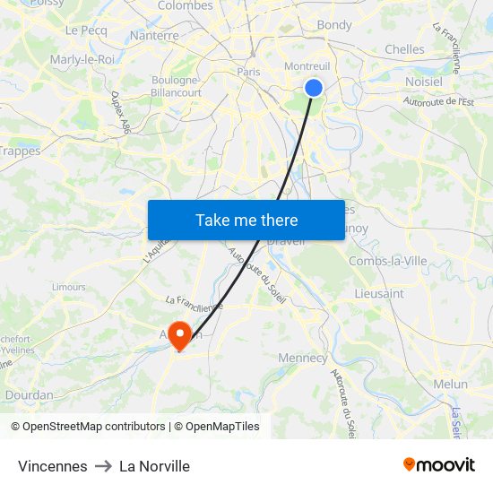Vincennes to La Norville map