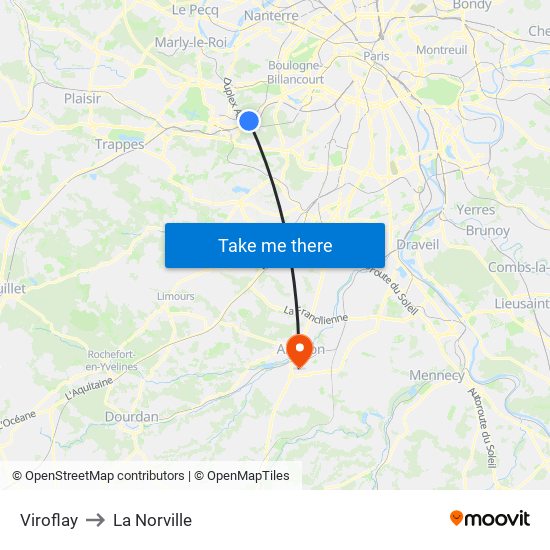 Viroflay to La Norville map
