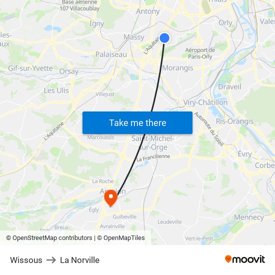 Wissous to La Norville map