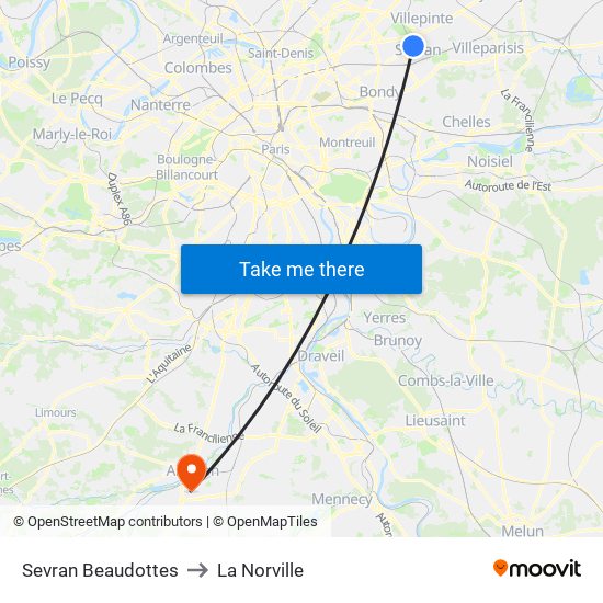 Sevran Beaudottes to La Norville map