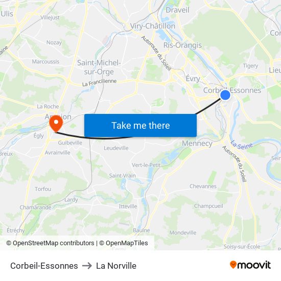 Corbeil-Essonnes to La Norville map