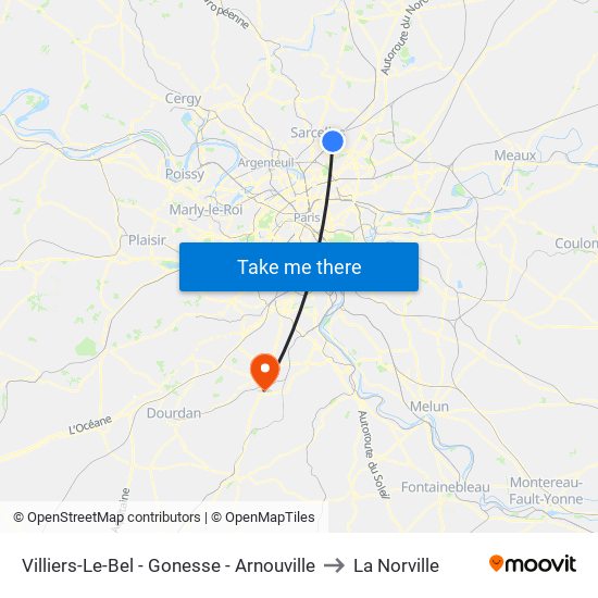 Villiers-Le-Bel - Gonesse - Arnouville to La Norville map