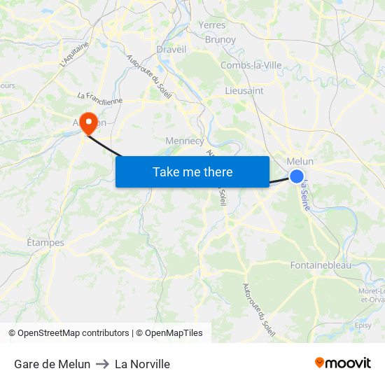 Gare de Melun to La Norville map
